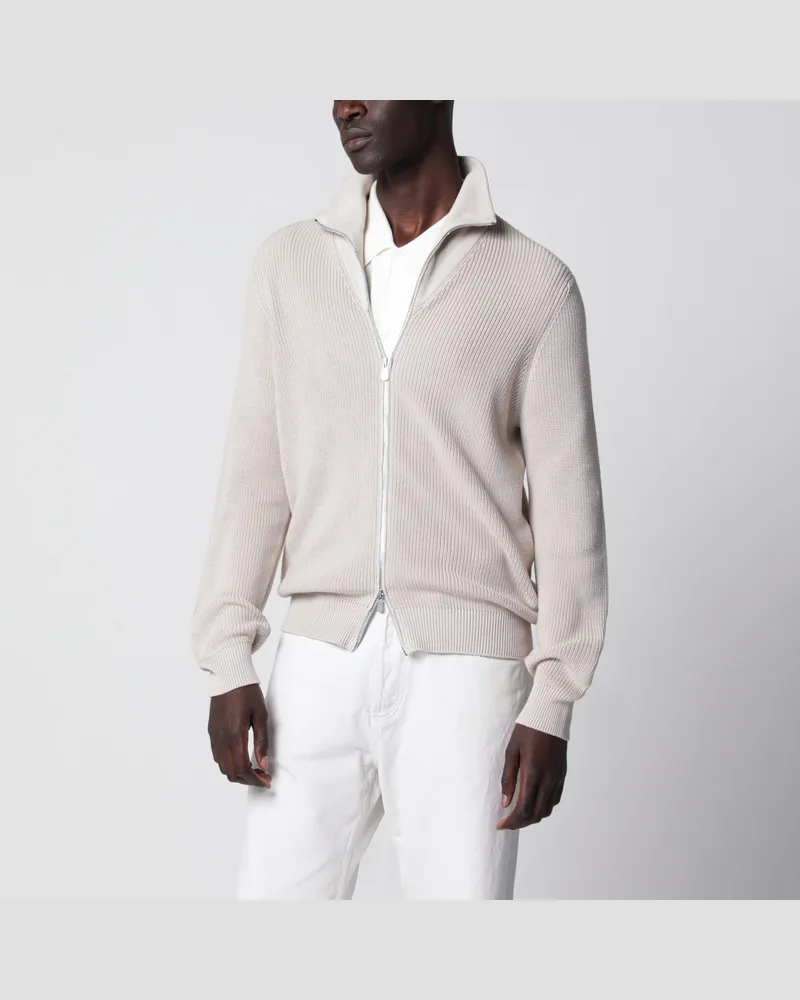 Brunello Cucinelli Baumwoll-Cardigan mit Reißverschluss in Jutefarbe Beige
