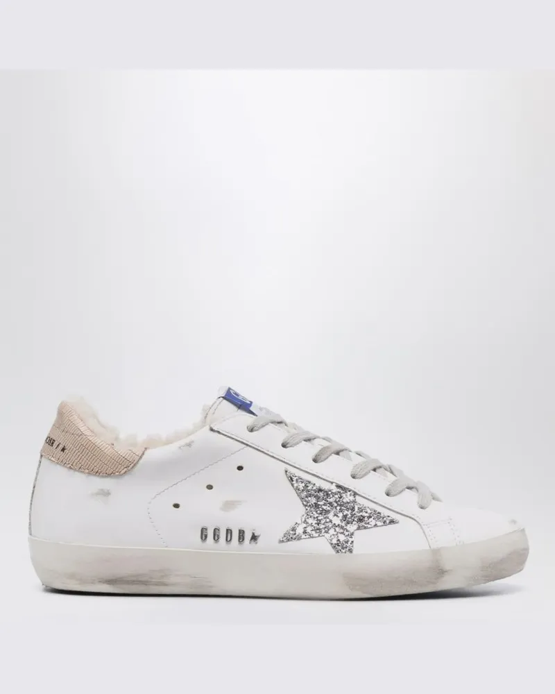 Golden Goose Weiße/silberne Super-Star-Sneaker mit Shearling-Futter Weiß