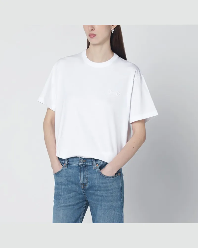 Gucci Weißes T-Shirt mit Horsebit-Stickerei Weiß