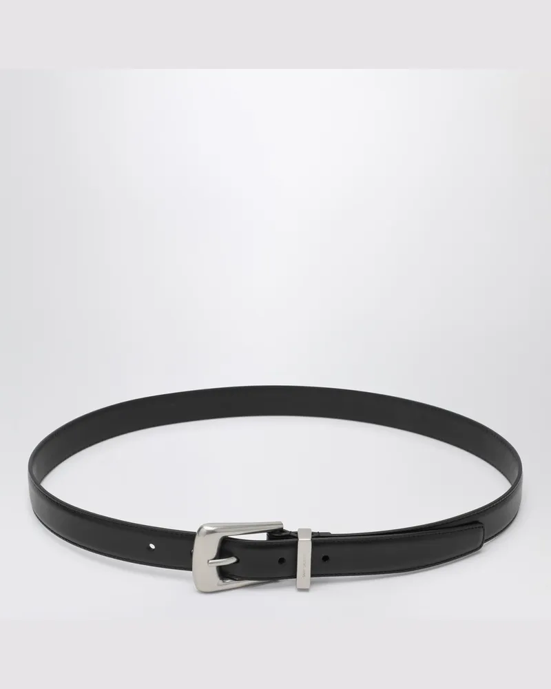 Saint Laurent Glatter schwarzer Leder Folk Gürtel 
