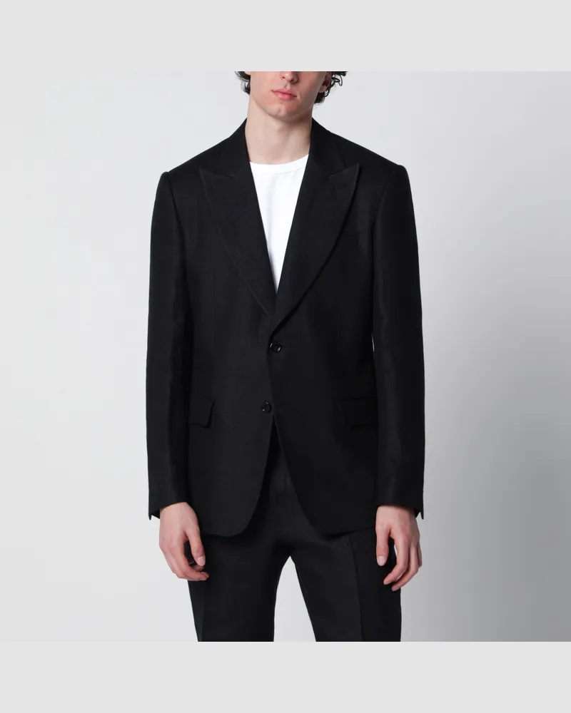 LARDINI Einreihige schwarze Leinenjacke Black