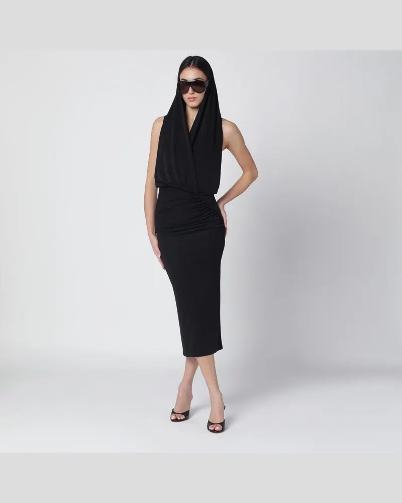 ANDAMANE Schwarzes Annie Midi-Kleid mit Kapuze Black