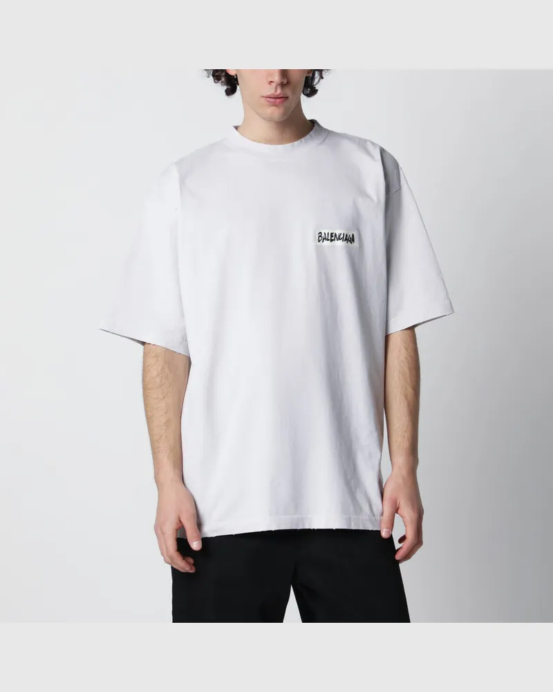 Balenciaga Weißes Masking-Tape T-Shirt mit mittlerer Passform White