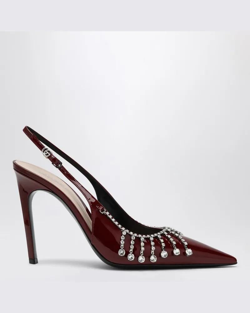 Gucci Bordeauxfarbene Pumps aus Lackleder mit Kristallkette Rot