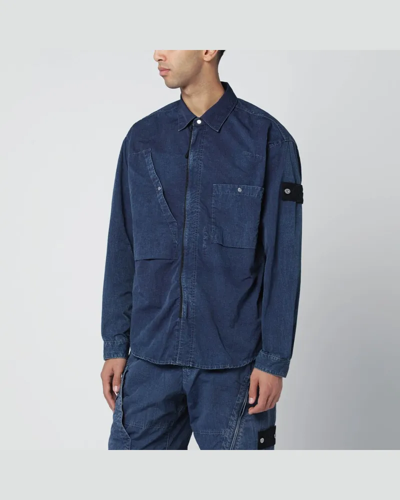Stone Island Indigoblaues Hemd mit Denim-Effekt Blau