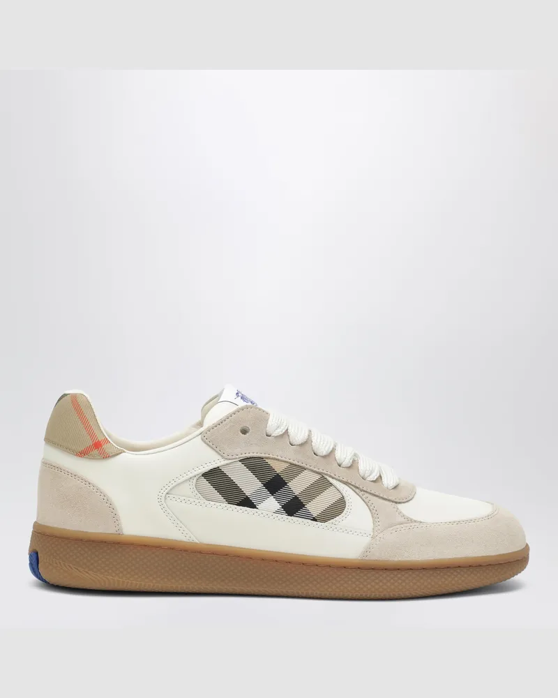 Burberry Terrace Sneaker aus Leder, Veloursleder und Check, Beige Beige