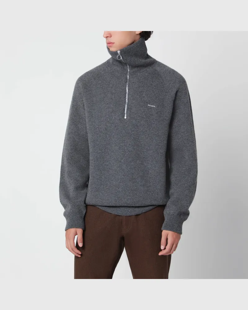 Prada Slate grey polo sweater in wool and cashmere Grey