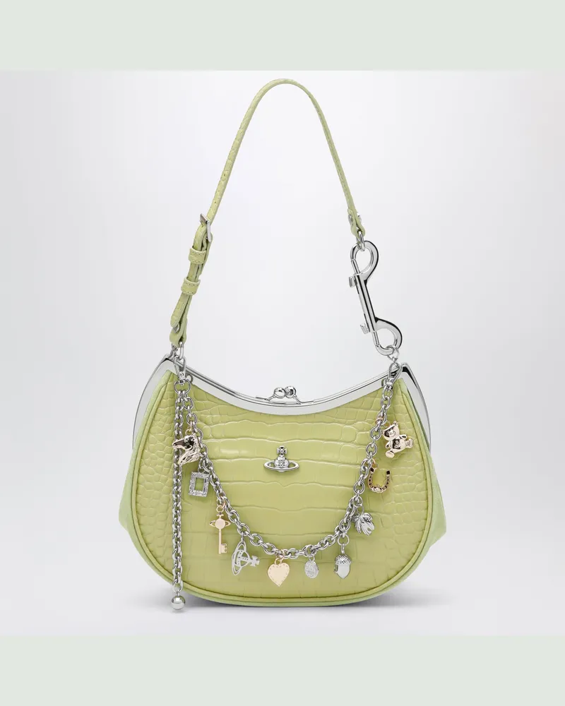 Vivienne Westwood Charm Tasche aus limettengrünem Lackleder mit Kroko-Optik Green