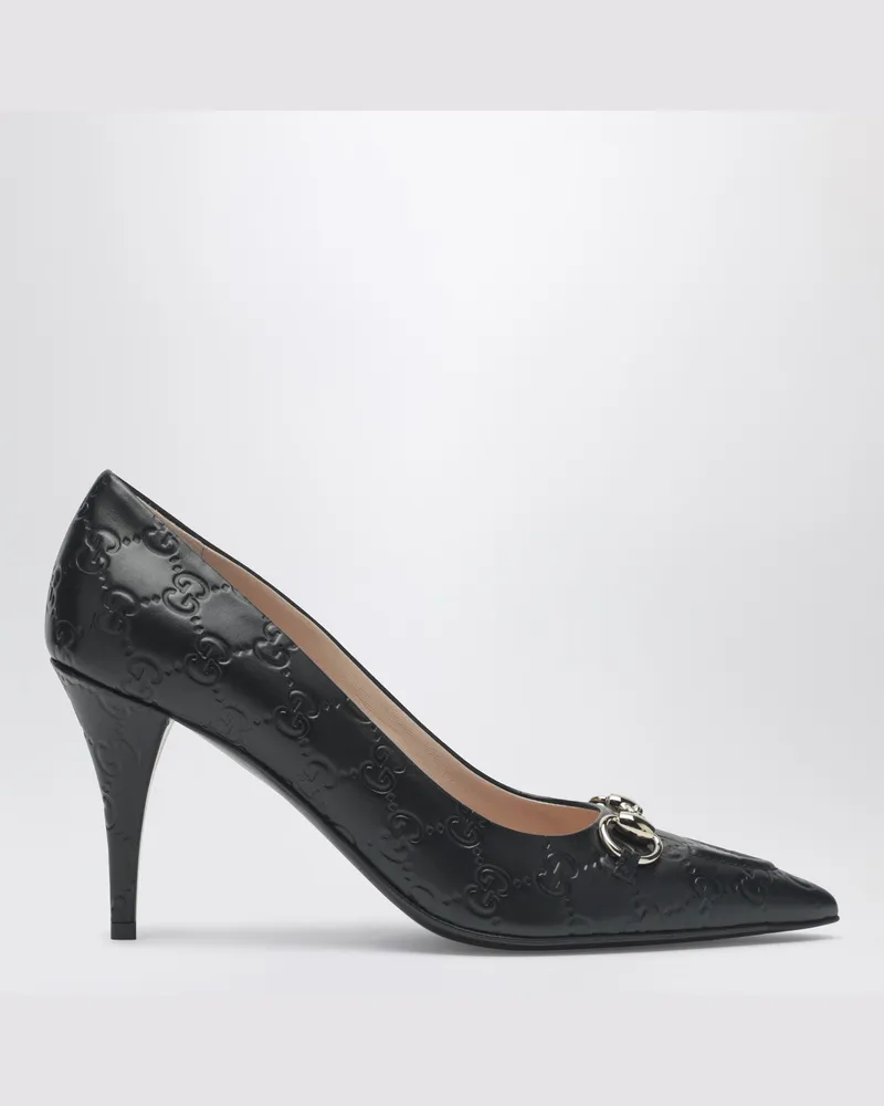 Gucci Schwarze GG Leder-Pumps mit Horsebit Black