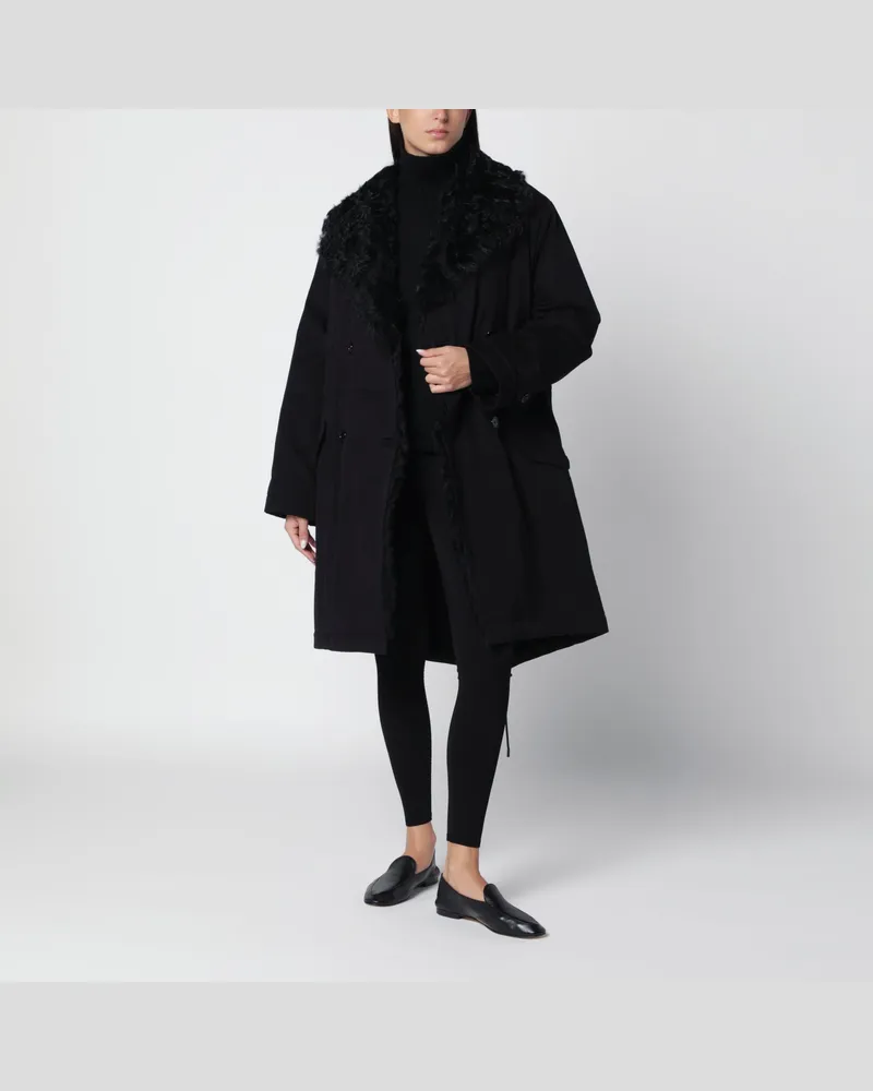 Totême Langer schwarzer Parka aus Baumwolle und Shearling Black