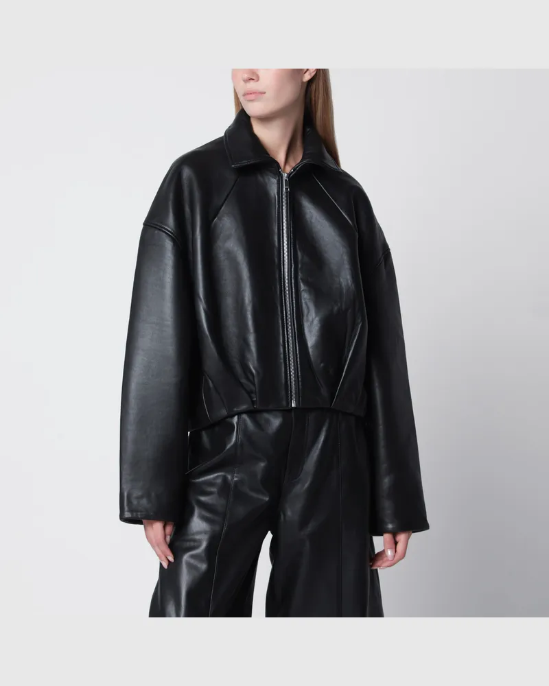 ROTATE Birger Christensen Kurze Jacke aus schwarzem Leder Black