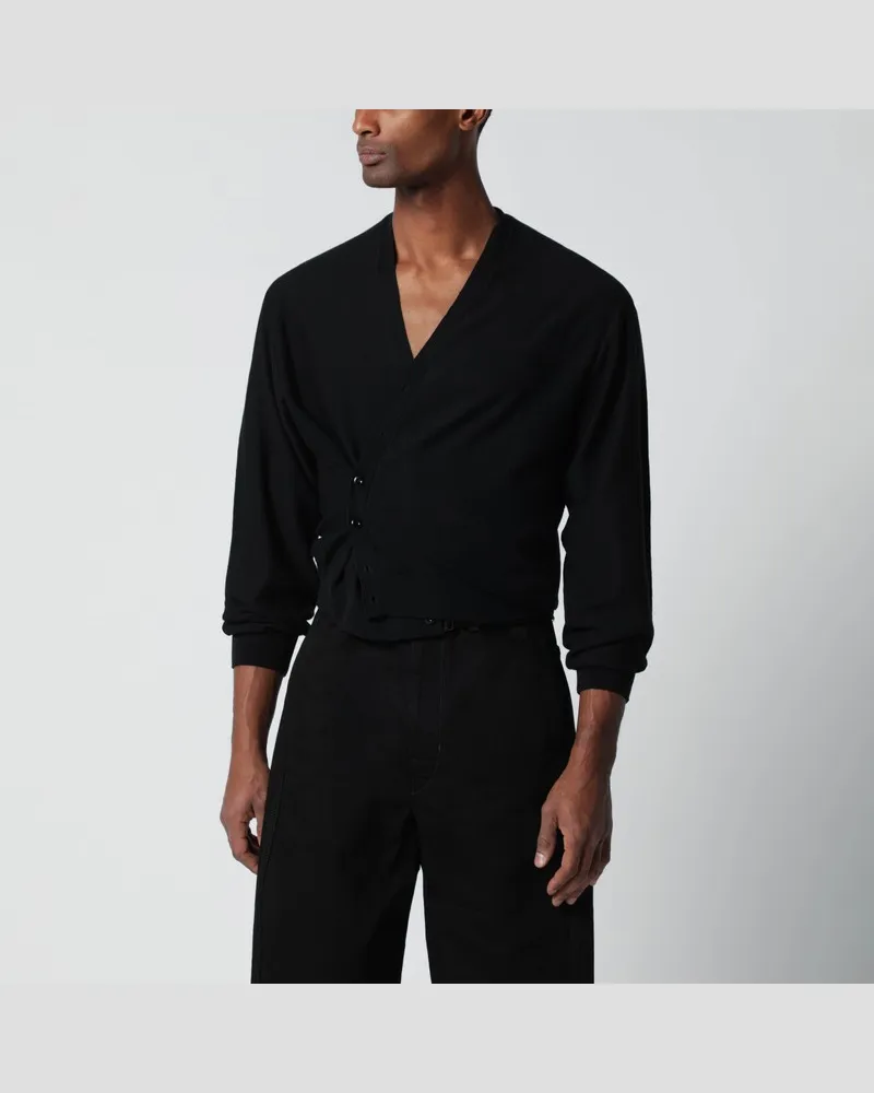 Christophe Lemaire Schwarzer asymmetrischer Cardigan aus Wollmischung Schwarz