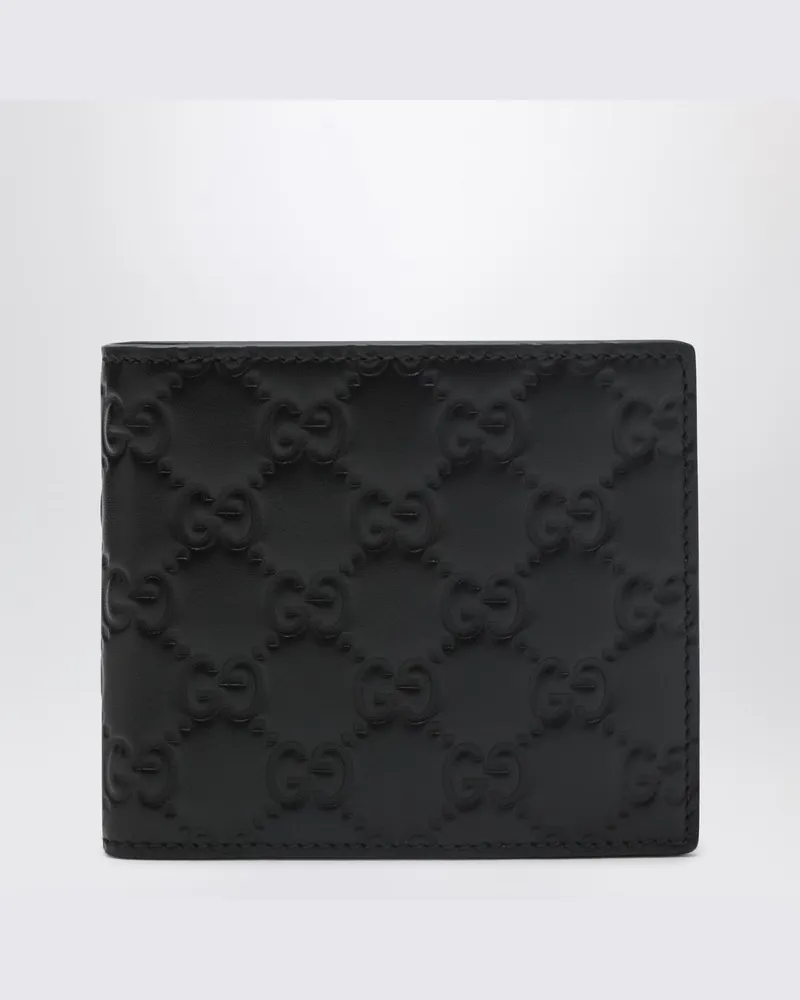 Gucci Schwarzes GG-Emblem-Bi-Fold-Portemonnaie mit Münzfach Schwarz