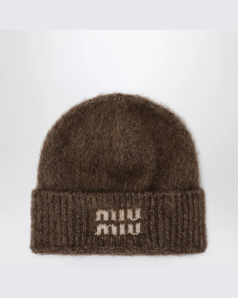 Miu Miu Mohair-Hut mit Logo Braun