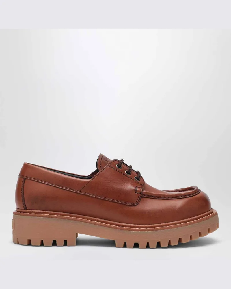 Prada Schnürmokassins aus cognacfarbenem Leder Brown