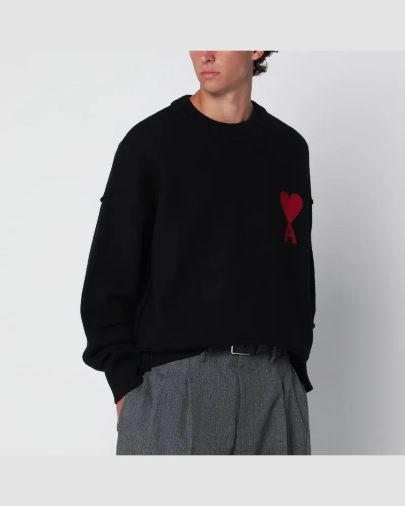 AMI Paris Schwarzer Wollpullover Ami De Coeur Black