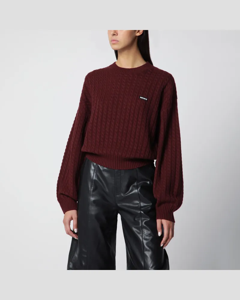 ROTATE Birger Christensen Zopfmusterpullover aus Wolle und Kaschmir in Schokoladenbraun Burgundy