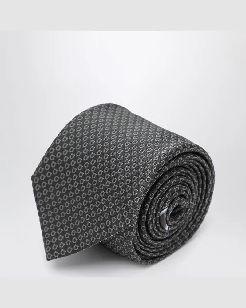 Ferragamo Graue Seidenkrawatte mit Gancini-Print Grey