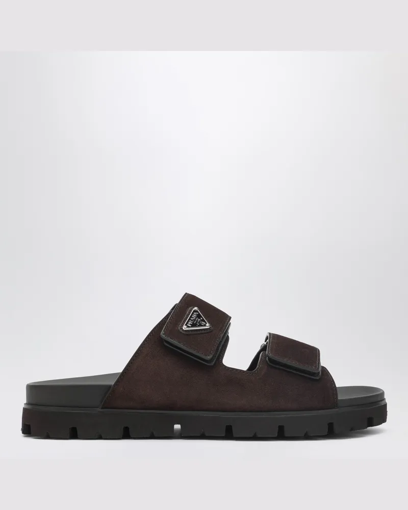 Prada Riemchensandalen aus Wildleder in Dunkelbraun Brown