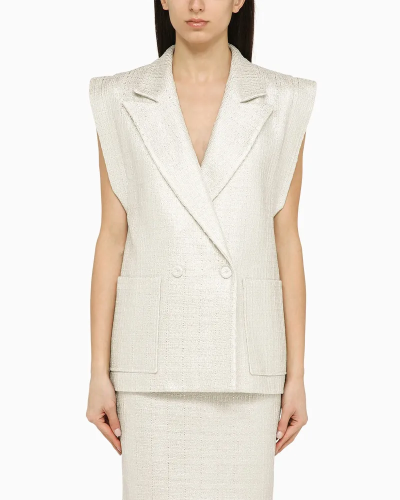 Federica Tosi Zweireihige silberne Weste aus Baumwollgemisch Metal