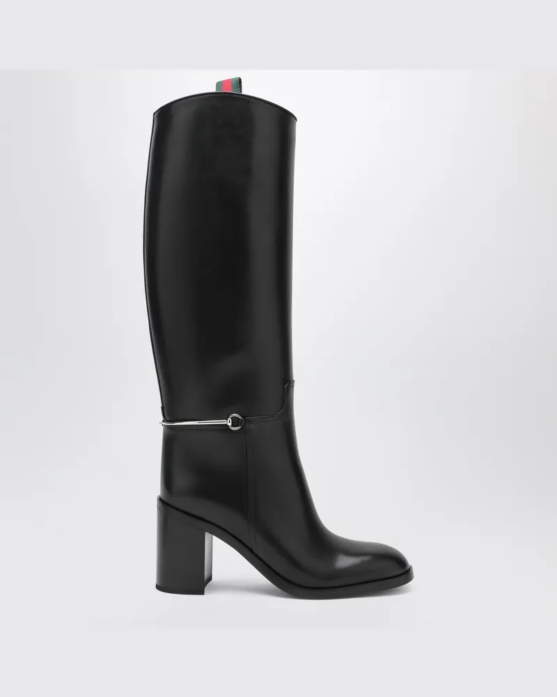 Gucci Hoher schwarzer Stiefel mit schmalem Horsebit Schwarz