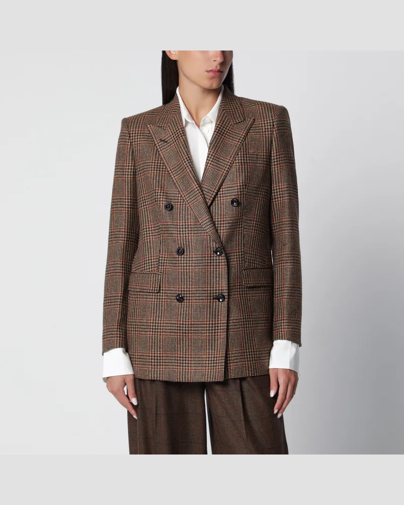 Tagliatore Doppelreihige braune Jacke mit Prince-of-Wales-Muster Brown