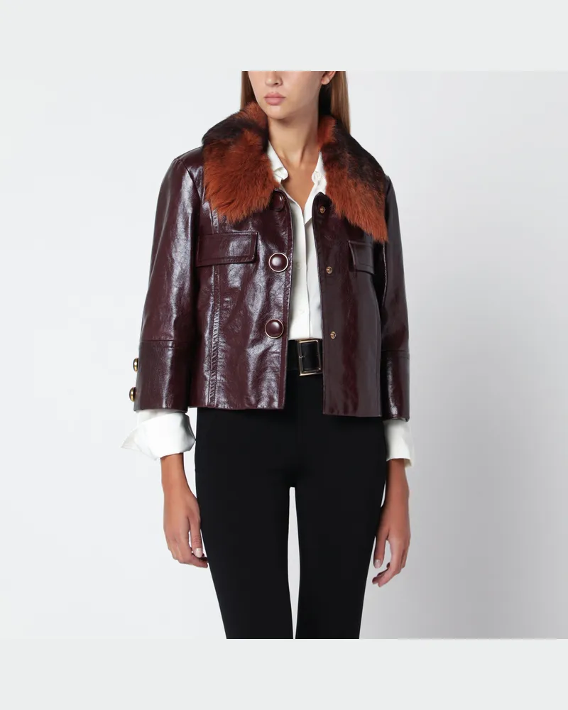 Chloé Dunkelviolette kurze Jacke aus Glanzleder Purple