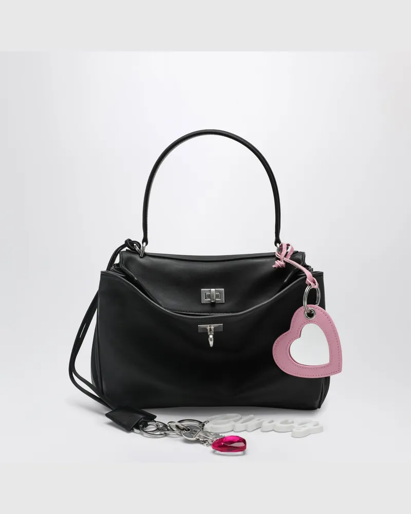 Balenciaga Kleine schwarze Rodeo Tasche aus glattem Kalbsleder mit Anhänger Black