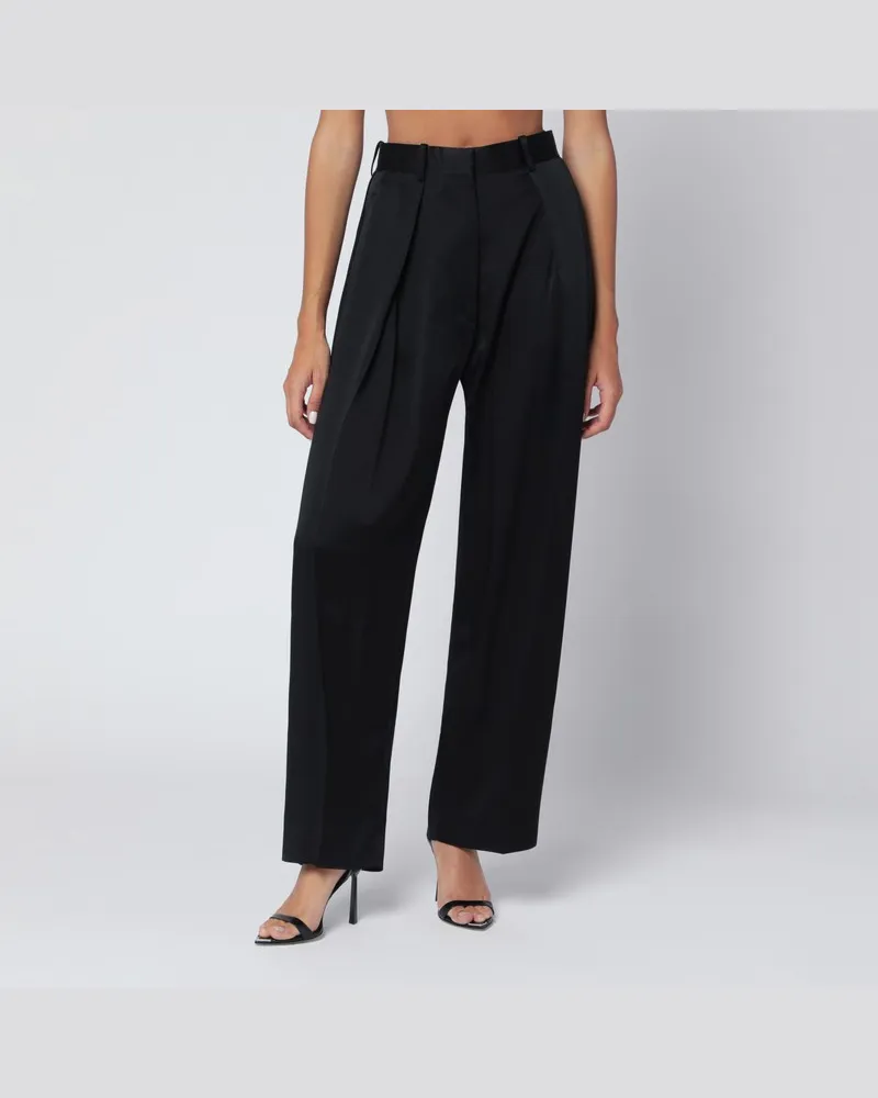 Victoria Beckham Schwarze Hose mit Falten aus Crêpe-Satin Schwarz