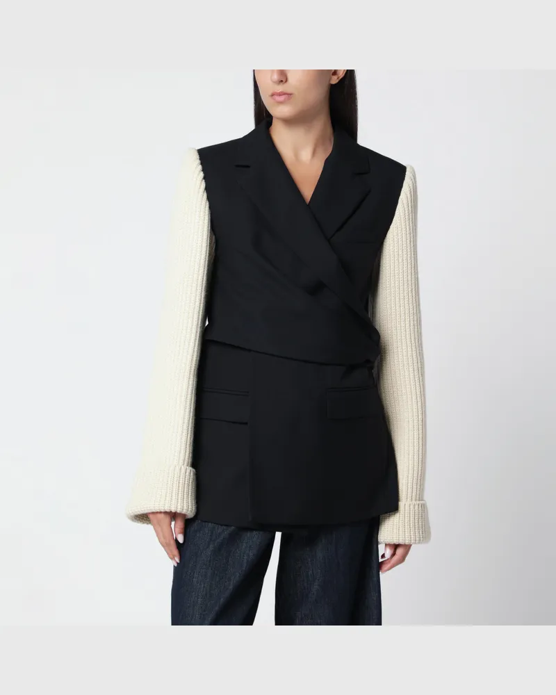 Dries van Noten Black/white jacket with ribbed knit sleeves Black