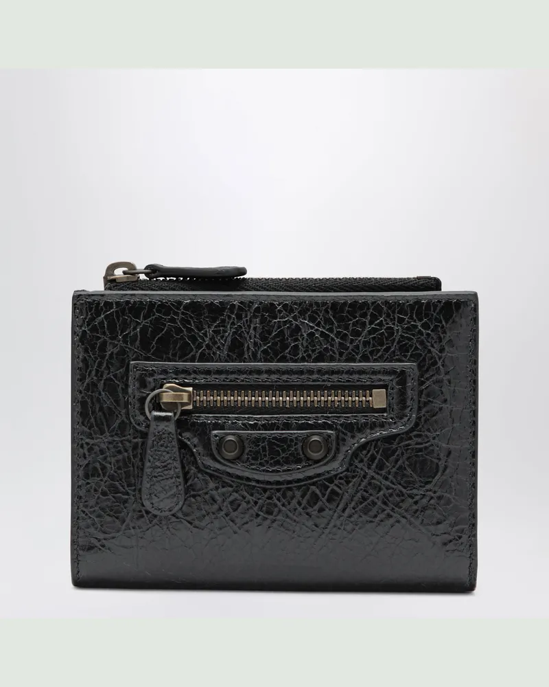 Balenciaga Bi-Fold-Portemonnaie Le City aus Lammleder, schwarz Black