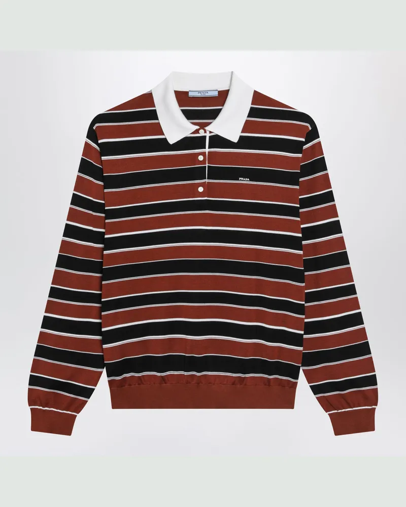 Prada Seiden-Poloshirt mit Streifen in Rost/Schwarz Brown