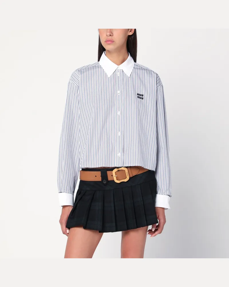 Miu Miu Weißes gestreiftes Hemd mit Logo Weiß