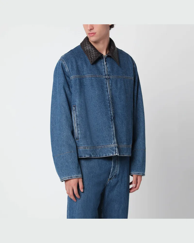 Bottega Veneta Blue denim jacket with Intrecciato collar Light