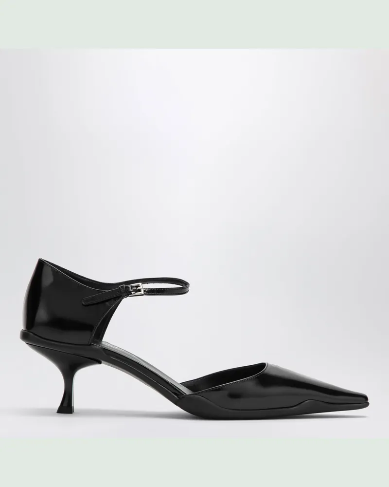Prada Seitlich offene Pumps aus schwarzem gebürstetem Leder Black