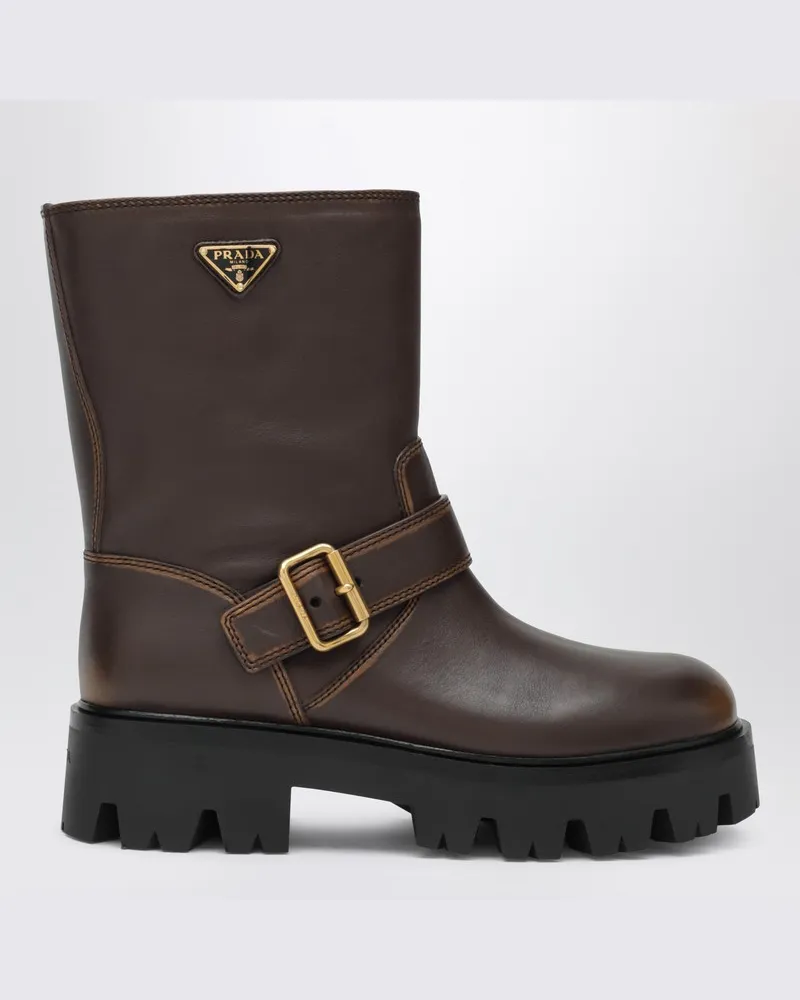 Prada Kakaofarbene Stiefeletten aus Leder Braun