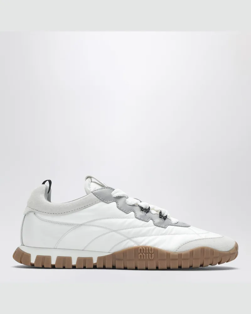 Miu Miu Weiße Tyre Sneakers aus technischem Gewebe und Veloursleder White