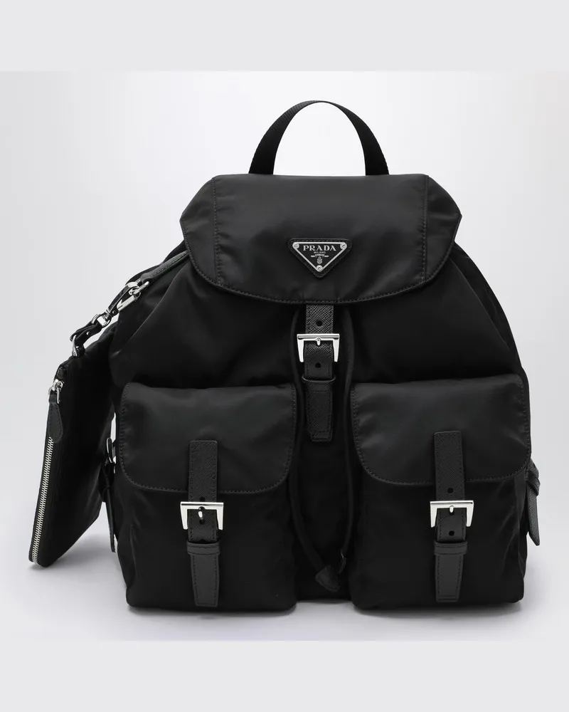 Prada Schwarzer Rucksack aus Re-Nylon und Saffiano mit kleiner Tasche Schwarz
