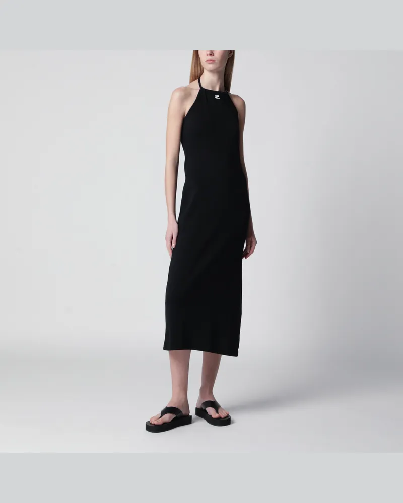 Courrèges Langes Neckholderkleid aus Baumwolljersey in Schwarz Black