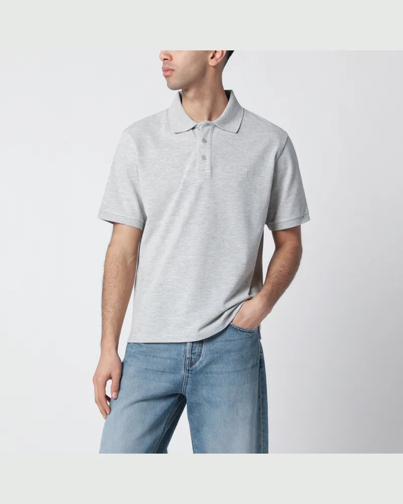 Saint Laurent Graues Polo Aus Baumwollpiqué Mit Cassandre-Logo 