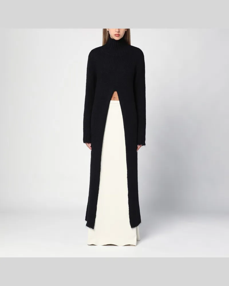 Jil Sander Langes Rollkragenkleid aus schwarzem Alpaka Schwarz