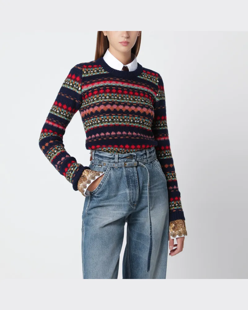 Dries van Noten Navy jacquard wool sweater Blue