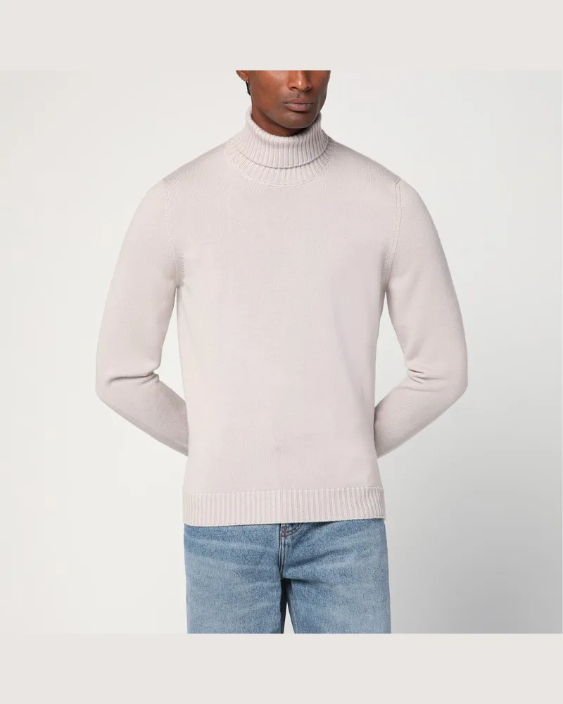 Drumohr  Greige Rollkragenpullover aus Wolle Weiß