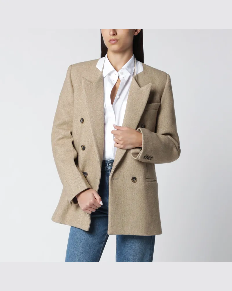 Victoria Beckham Beatrice Doppelreiher aus kamelfarbener Wolle Beige
