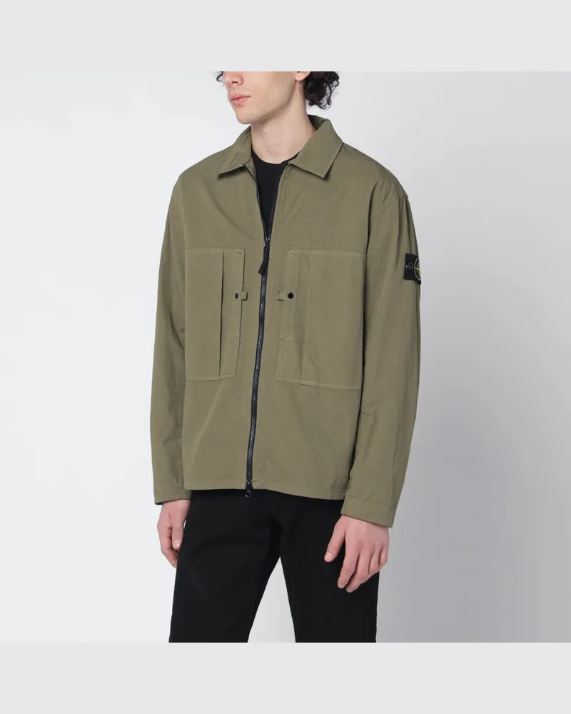 Stone Island Militärgrüne Hemdjacke mit Reißverschluss Grün