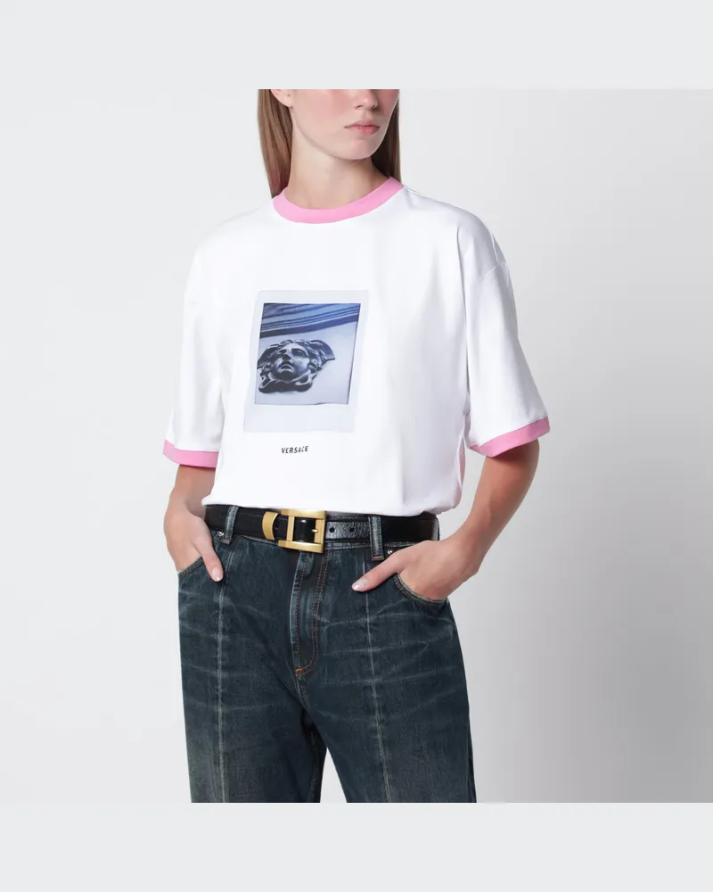 Versace Baumwoll-Jersey-T-Shirt mit Medusa-Print in Weiß/Guava White