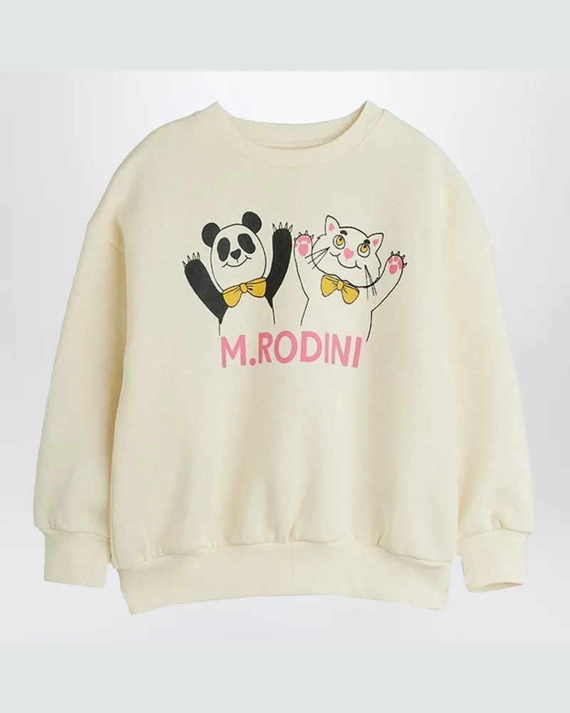 Mini Rodini Elfenbeinfarbenes Sweatshirt mit Panda- und Katzen-Print White