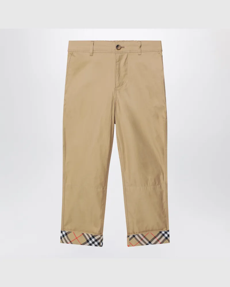 Burberry Beige Hose mit Umschlag und Check-Muster Beige