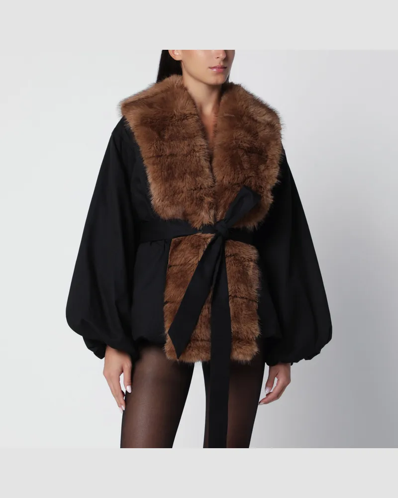 ROTATE Birger Christensen Schwarze Jacke mit Kunstpelzdetails Black