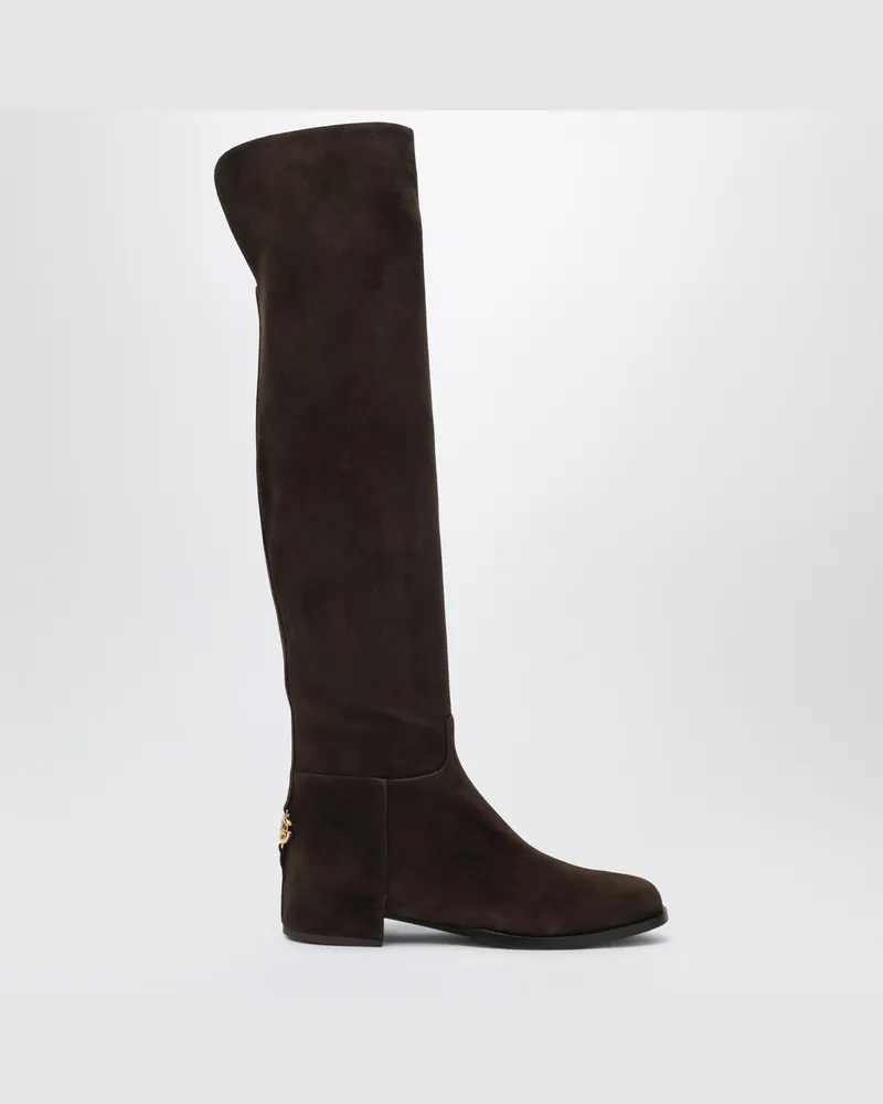 Dolce & Gabbana Hohe Wildlederstiefel in Ebenholzbraun 